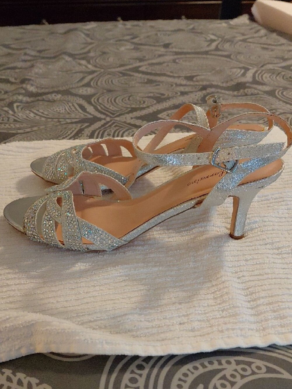 L' Lorraine Silver Glitter Strappy Dress Sandals